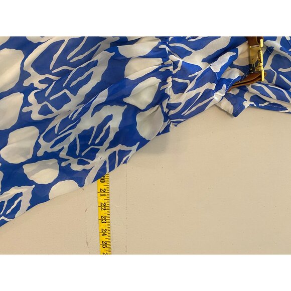 Xtaren Sleeveless Blue & White Leaf Print Dress With Belt Large - Picture 9 of 9